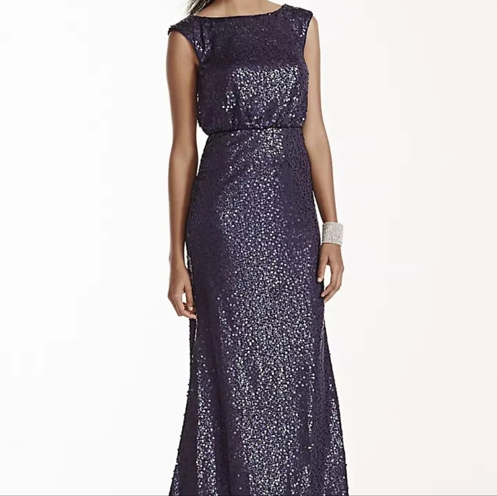 Size 6 navy sequin sleeveless blouson evening/mother gown from David's Bridal